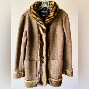 Olympia Fleece Coat with Fur Collar and Cuffs, size M, brown